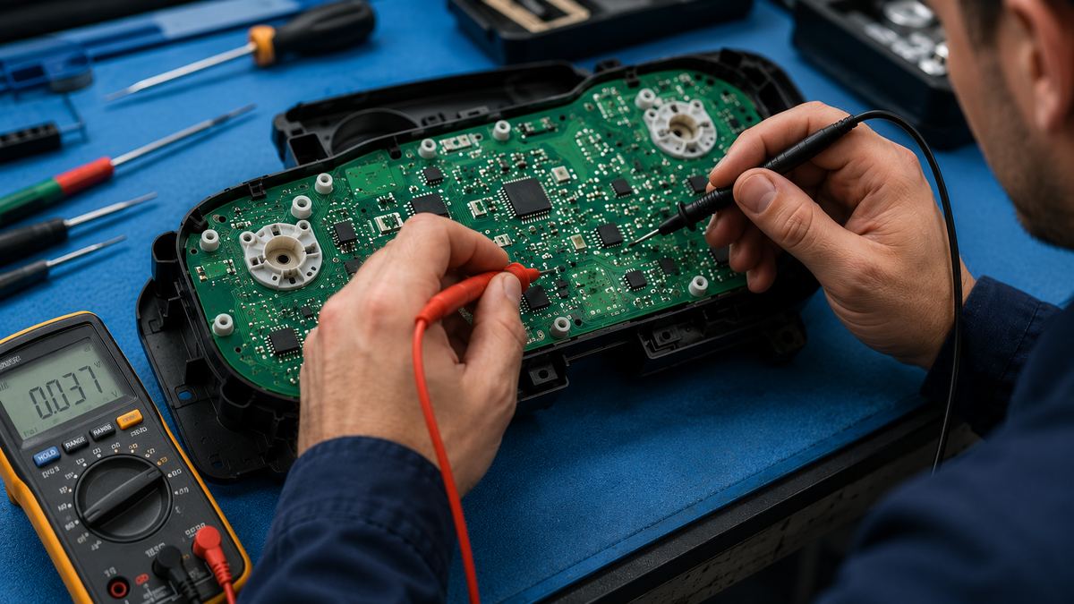 Diagnóstico eletrônico da placa do painel de instrumentos com multímetro